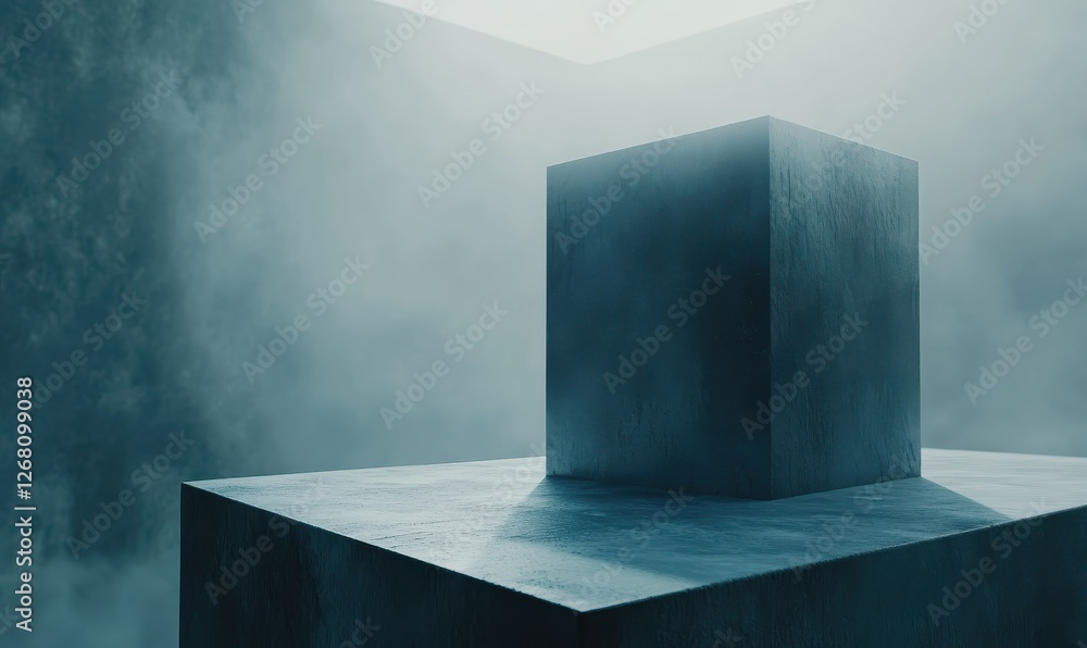 Poster a geometric blue cube depicted in an abstract 3d rendering.