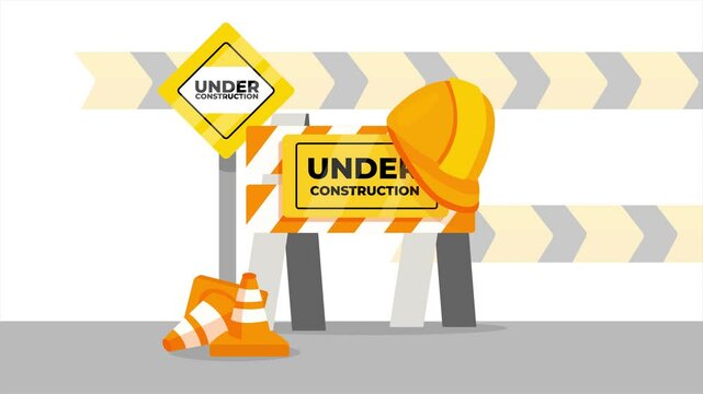 construction site sign, under construction, construction sign graphic animation 4k