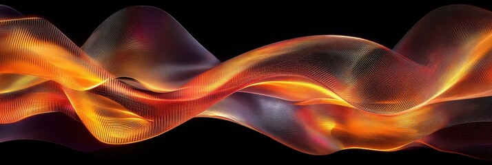 Naklejka premium Abstract Wave Pattern Featuring Orange And Purple Tones On A Dark Background Displaying Movement