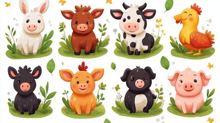 Fototapeta premium Cute cartoon farm animals illustration.