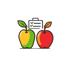 Two apples, checklist, healthy food,  illustration