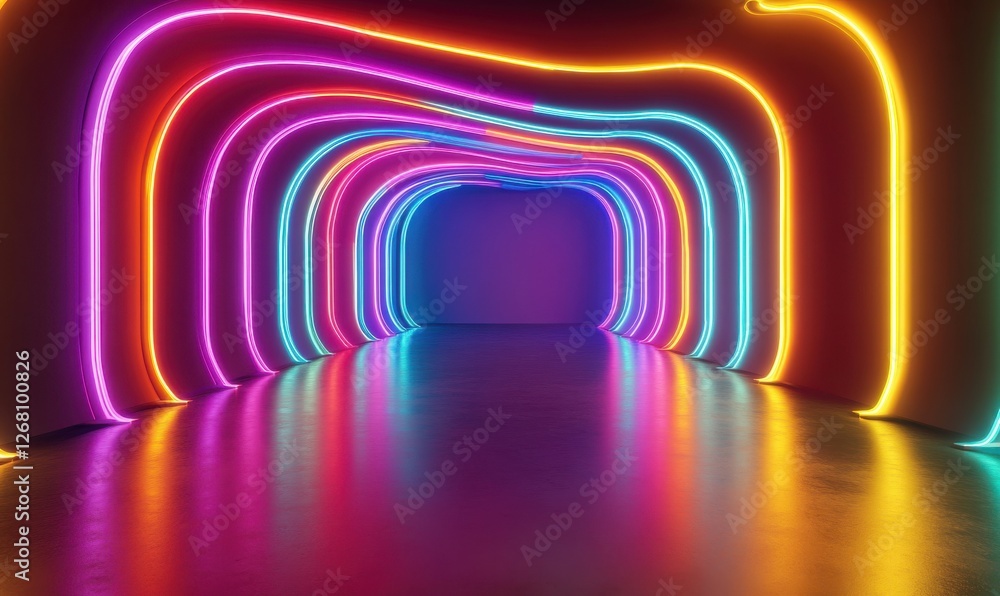 Poster abstract background of swirling multicolored neon lines, glowing with motion, vibrant futuristic des