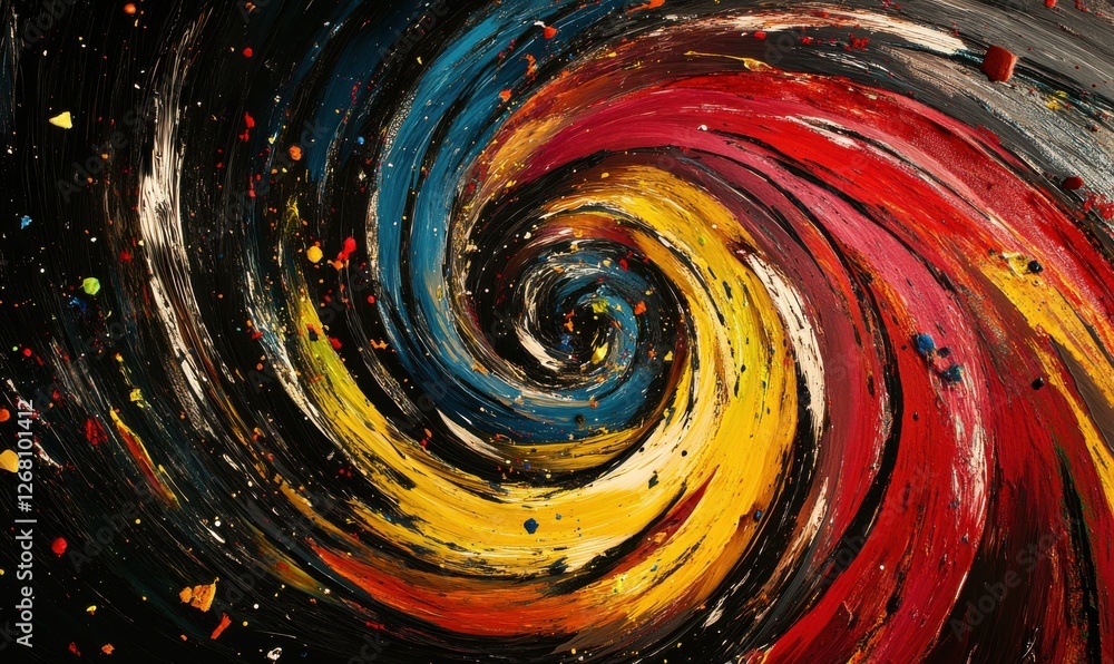Poster abstract colorful swirl pattern on a black background, bright lines creating a sense of motion and e