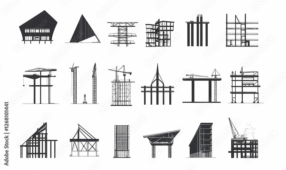 Poster construction structures collection: a comprehensive set of vector illustrations showcasing various t