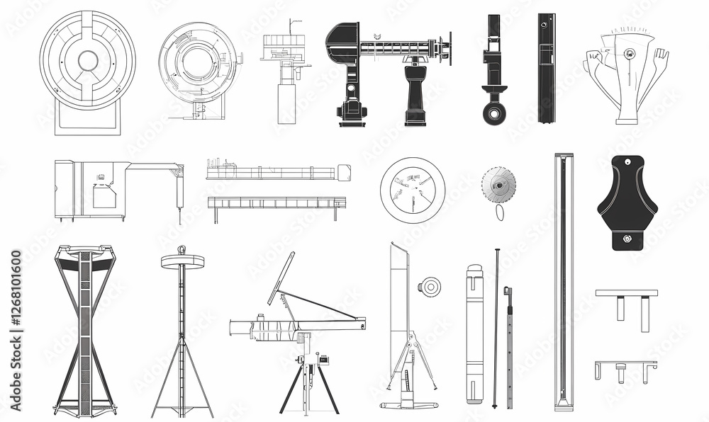 Poster technical drawing collection: a comprehensive collection of technical drawings showcasing various me
