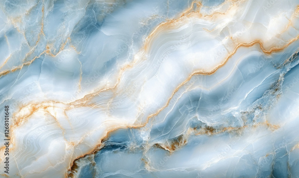 Poster abstract composition of smooth flowing marble textures in soft blue and cream tones, soft glowing li