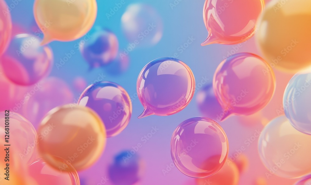 Aufkleber abstract digital art of colorful speech bubbles floating in a gradient background, symbolizing onlin