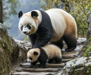 Fototapeta premium Panda and baby. Generative AI