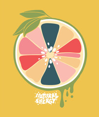 Multicolored abstract fruit design. Art alluding to healthy eating and the energetic power of fruits. Healthy living.