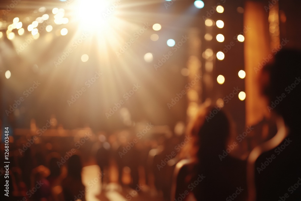 Poster cinematic action blurred with warm tones capturing dynamic performers in a vibrant atmosphere filled
