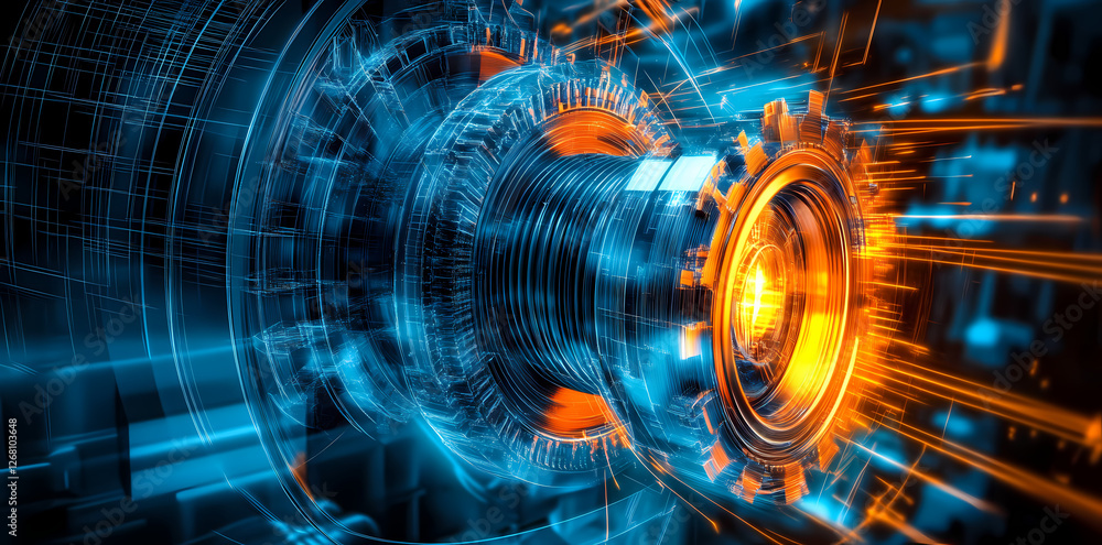Poster cybernetic core: abstract digital art depicting a glowing futuristic mechanism, a mesmerizing blend 