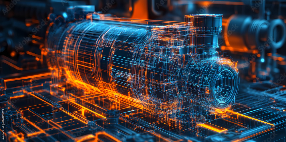 Poster engineered innovation: a mesmerizing 3d rendering of an intricate engine design. the transparent cas