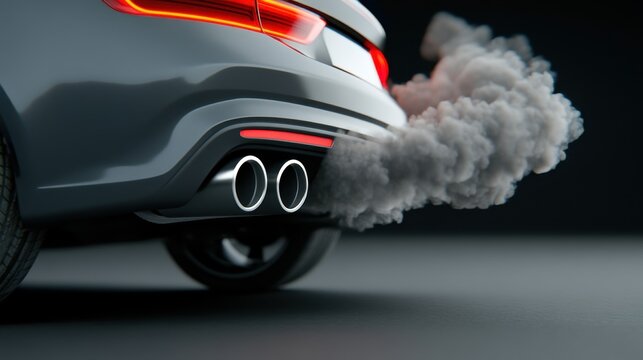 Close-up of car exhaust emitting dark smoke, highlighting air pollution from vehicle.