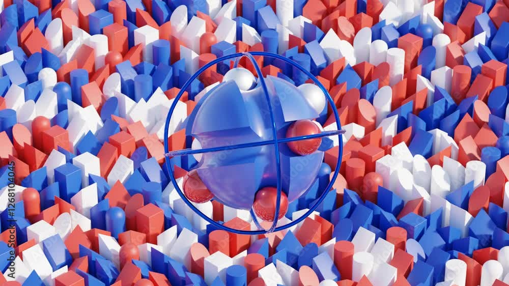 Poster abstract 3d render, smooth geometric animation in deep blue and vibrant red, seamless loop for visua