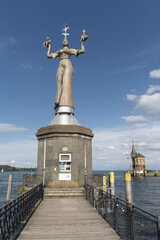 Imperia Statue and the pier of Konstanz harbor, Bodensee, Lake Constance, Germany