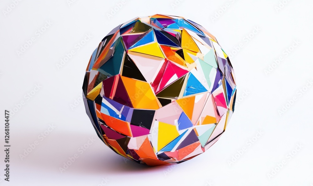 Poster an abstract low poly sphere with a disordered design.