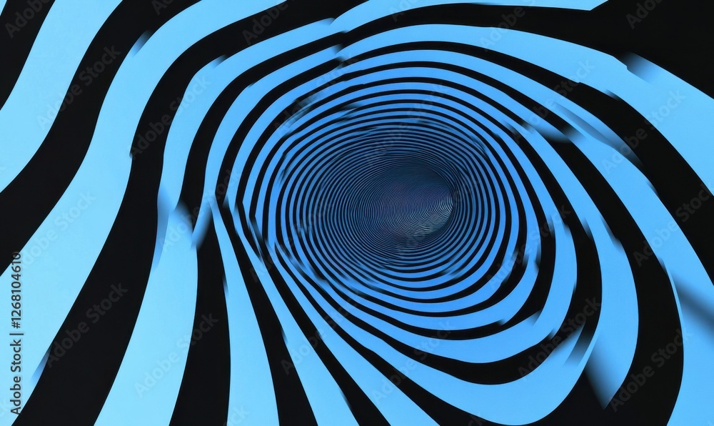 Poster an abstract design of blue and black curved lines creates a vortex or tunnel effect.
