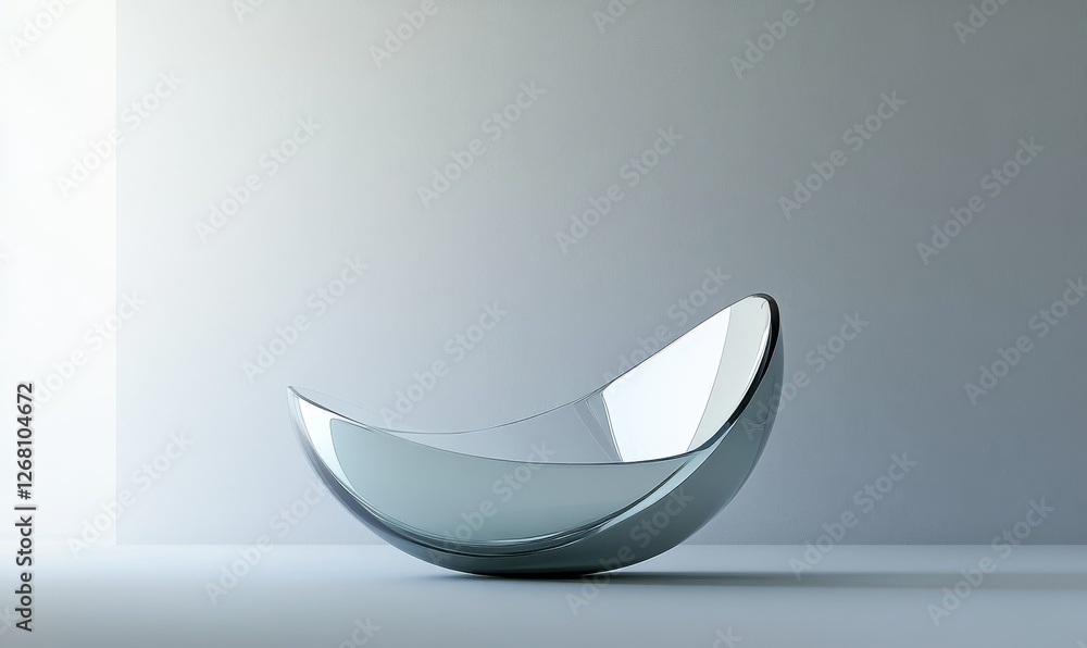 Poster an abstract minimalist design with a curved glass shape, presented as a 3d render.