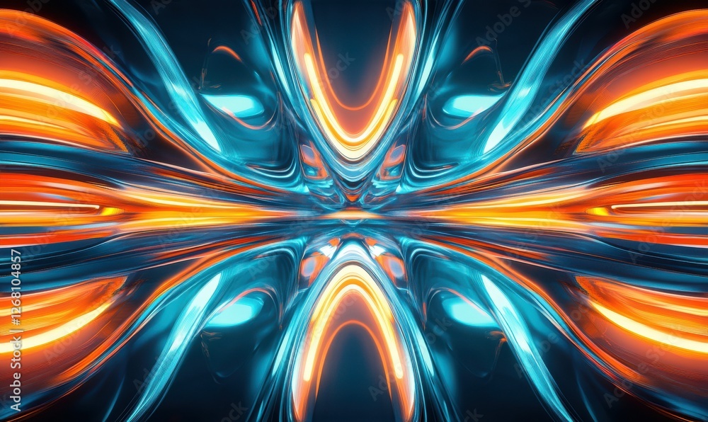 Poster abstract digital wave pattern with vibrant neon lines, futuristic high-tech design with clean and dy