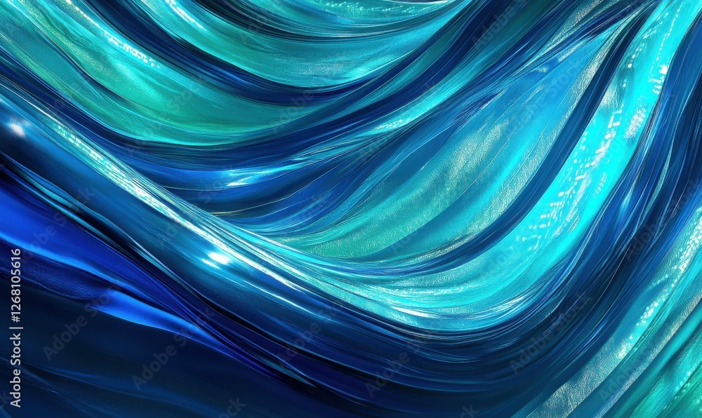 Poster abstract glowing data lines forming a dynamic wave pattern, vibrant blue and green tones blending sm