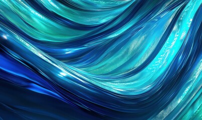 Abstract glowing data lines forming a dynamic wave pattern, vibrant blue and green tones blending smoothly, futuristic high-tech design, clean and sharp