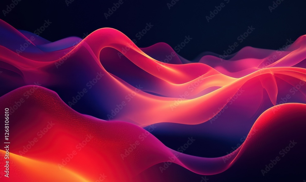 Aufkleber abstract glowing red and orange waves flowing across a dark background, soft gradients creating a dy