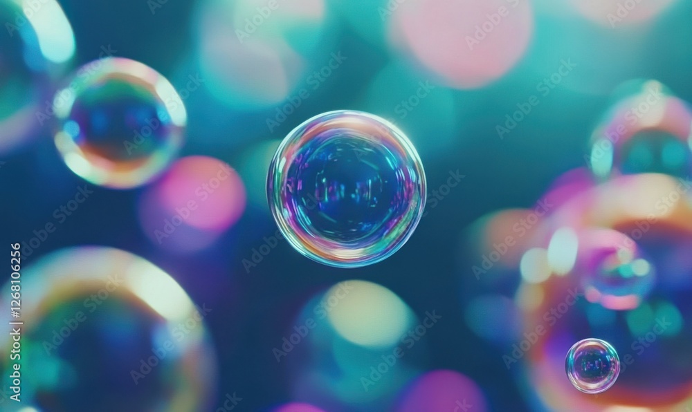 Poster abstract macro shot of colorful bubbles floating in liquid, vibrant hues blending dynamically, artis