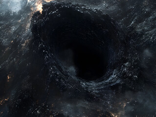 Fototapeta premium <Mysterious Black Hole in Deep Space: Astrophotography of Cosmic Galaxy with Swirling Gases and Stars in the Infinite Universe>