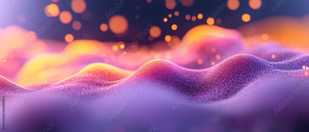 Poster abstract flowing data landscape with bokeh lights