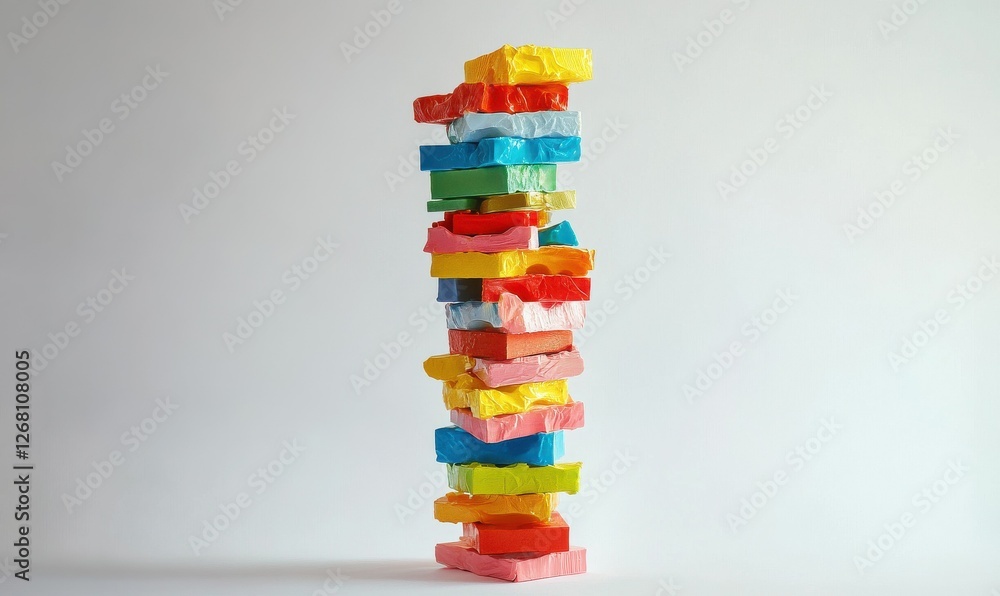 Aufkleber colorful stack of building blocks arranged vertically on a light background showcasing creativity