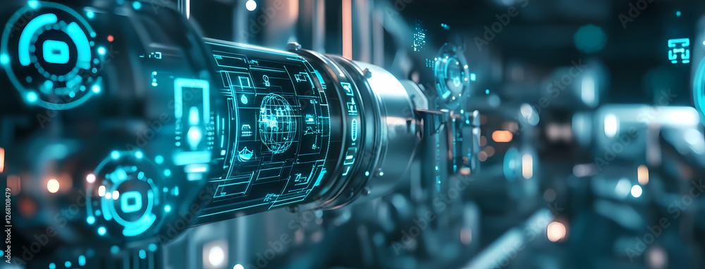 Aufkleber cyberspace circuitry: abstract, mesmerizing, futuristic scene featuring a network of glowing blue di