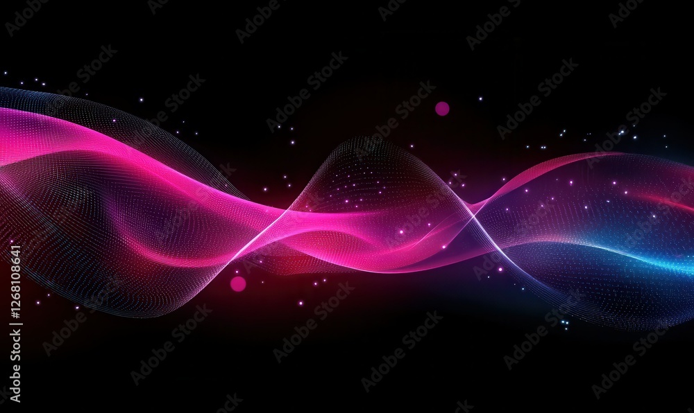 Poster data technology illustration. abstract futuristic background. wave with connecting dots and lines on