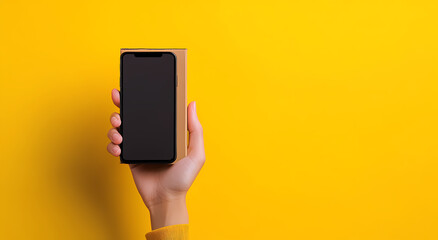 Hand Holding Smartphone with Blank Screen: A hand delicately holds a sleek smartphone with a blank screen, offering a minimalist yet impactful visual for showcasing your app, website.