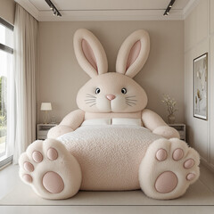Adorable bunny-shaped bed in modern bedroom, playful interior design