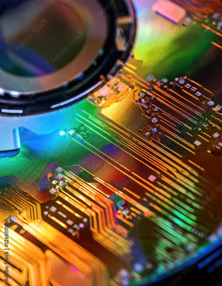 Poster Intricate Patterns of a Digital Camera Sensor Plate Reflecting Vibrant Colors and Textures