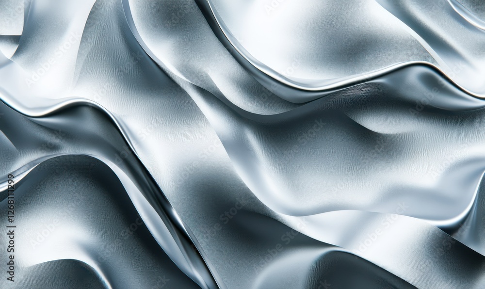 Aufkleber crumpled metallic silver paper texture with soft reflections, clean minimalist background with sharp