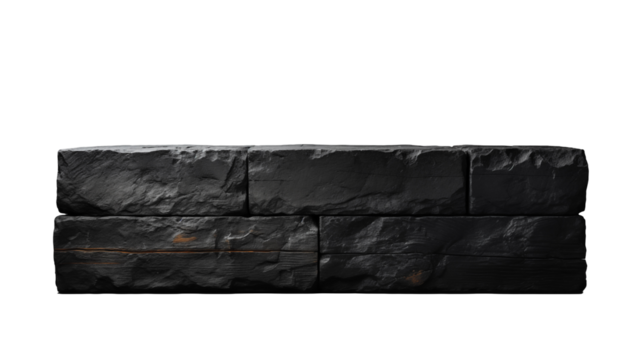 Black Stone Blocks Rough Texture, Dark Grunge Background for Modern Design, isolated on transparent background.