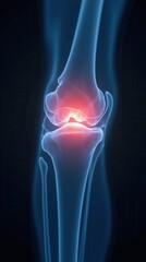Medical X-ray View of Painful Knee Joint in Dark Background