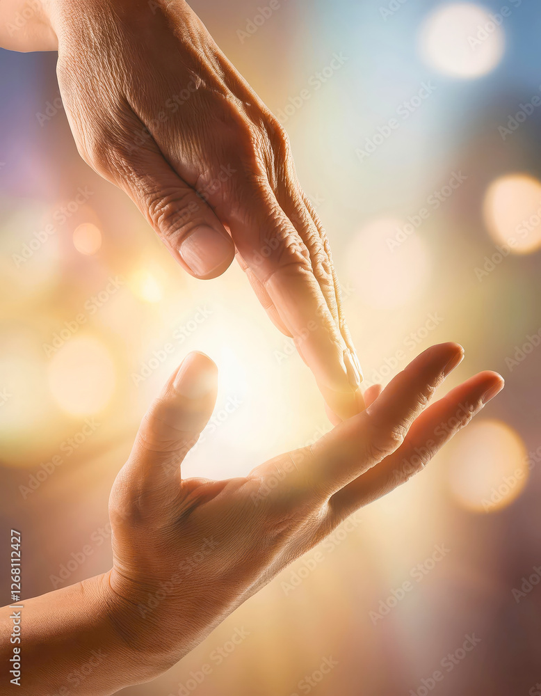 Poster Energy Flows With Hands in a Serene Reiki Healing Session in a Tranquil Setting