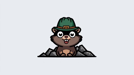 Cute Mischievous Mole Mascot with Miner&rsquo;s Hat &ndash; Vector Illustration Generative AI