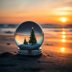 Snow Globe at the Beach - Coastal Christmas Image
