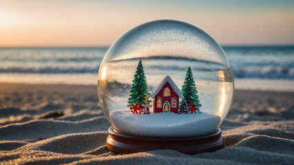 Snow Globe at the Beach - Coastal Christmas Image