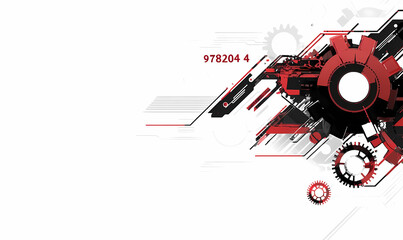 Abstract Tech Gears: A minimalist design featuring a single cog wheel in a vibrant red, a stark contrast against a clean white background,  exudes a sense of innovation and technological prowess.