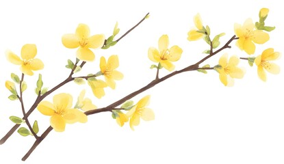branch of yellow flowers in bloom. delicate blossoms on a slender stem. perfect for spring or easter themes