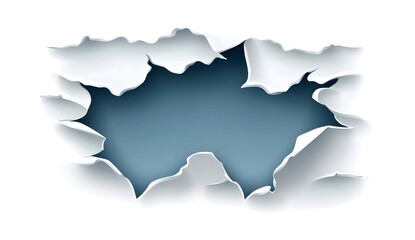 Obraz premium a torn hole in white paper, creating a textured, blue background. The edges of the paper are ragged, suggesting a forceful tear, while the blue background peeks through.