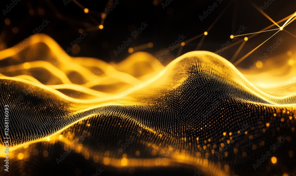 Aufkleber abstract gold surface, complemented by a futuristic background with lines and a low-poly triangle.