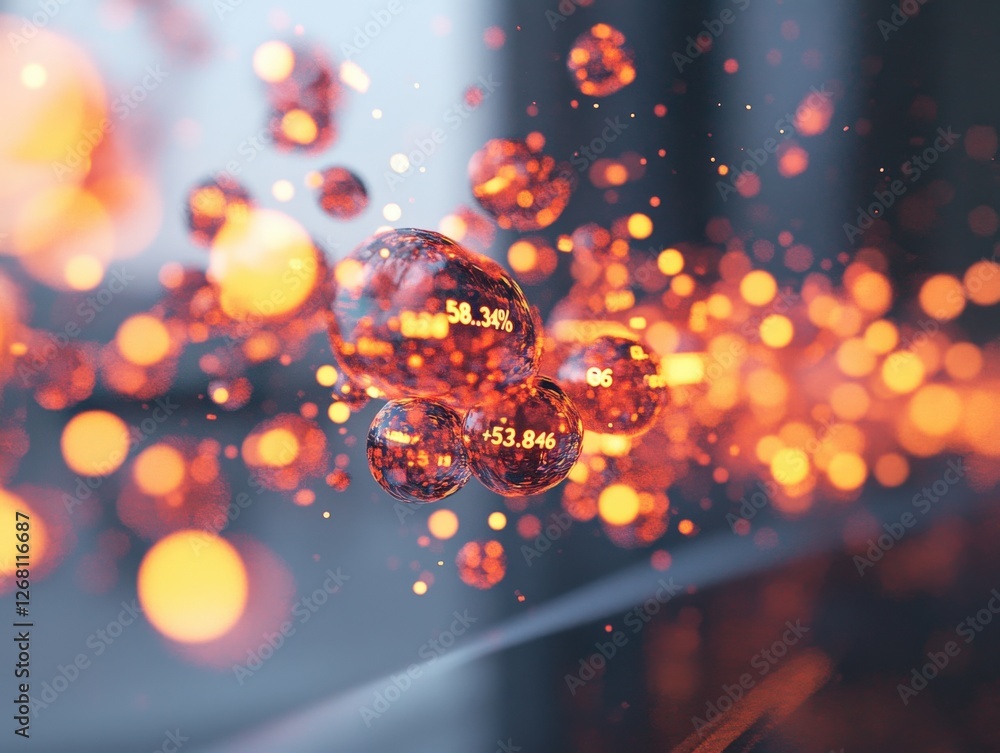 Poster abstract data visualization with glowing spheres