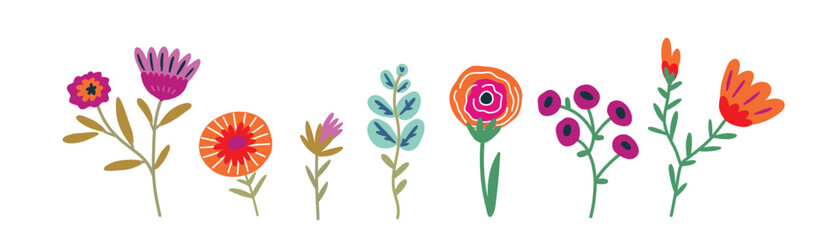 Set of hand drawn floral abstract elements. Vector illustration for design, flat style.