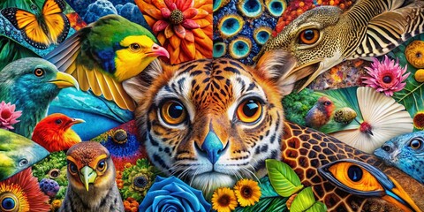 Obraz premium Abstract Animal Collage Drone Photography: Textured Wildlife Art Design