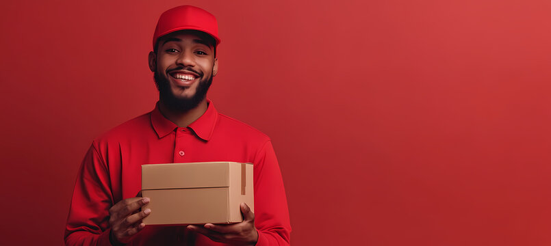 Delivery Delight: A friendly delivery driver beams with satisfaction as he holds a package, ready to bring joy and convenience to someone's doorstep.